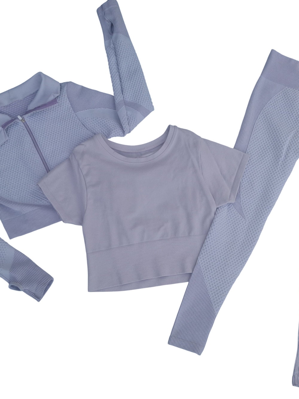 3piece Seamless Active Wear Set Sz M Lavender Lilac Crop Top Leggings